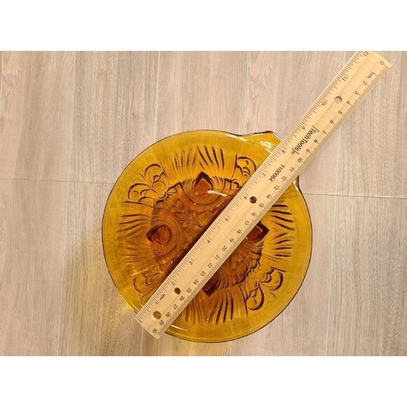 VTG Amber Glass Divided Dish – 9.5" Floral Embossed, Mid-Century Serving Tray - Picture 5 of 5